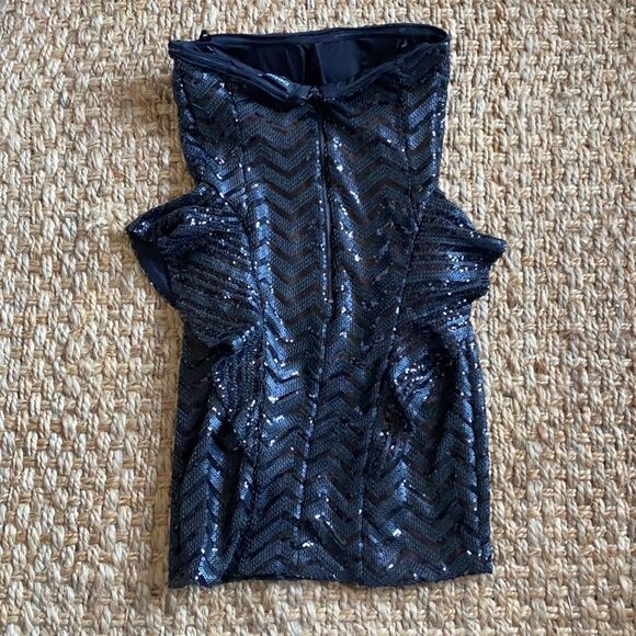 Bebe Black Sequence Dress with Side Ruffles - Picture 7 of 10